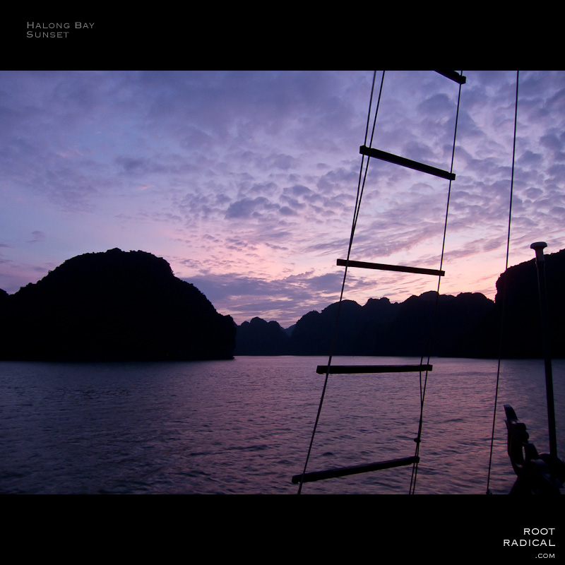 halong-bay-sunset Romantic sunset in halong bay, seen from a junk sailing vessel.